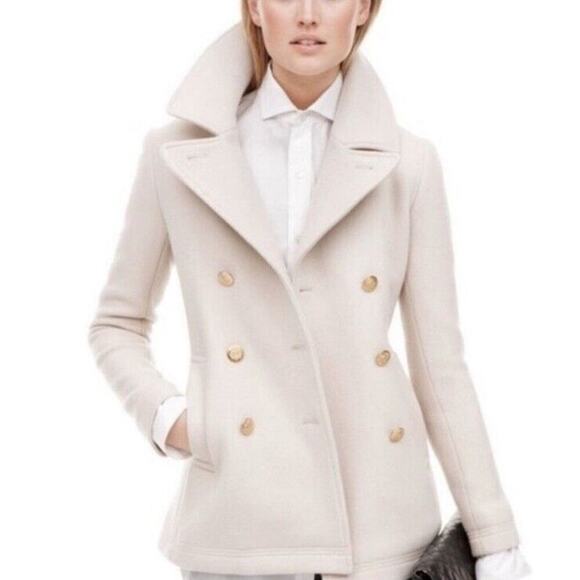 J. Crew The Stadium Cloth Wool Blend Pea Coat In Cream Size 8 - Picture 2 of 14